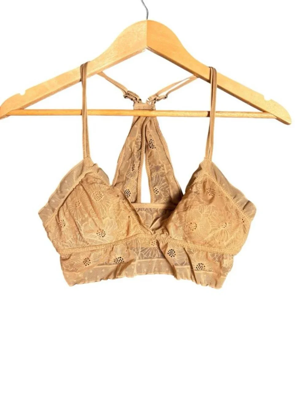 Aerie Lace Racerback Bralette Beige Nude Floral Lace Wireless Bra Size S/P - Picture 2 of 9